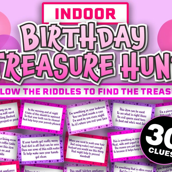 Indoor Treasure Hunt Game for Kids || Treasure Hunt Clues || Printable Scavenger Hunt Birthday Treasure Hunt for Teens || Inside Tresure