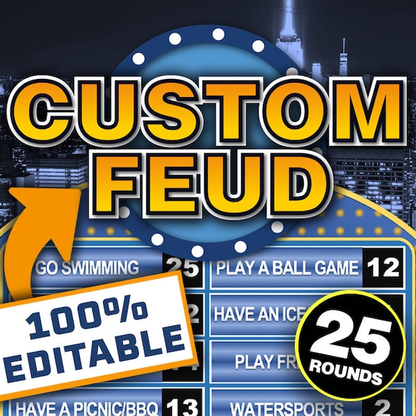 Custom Feud Family Powerpoint Party Game || Editable Family Feud Quiz Game || Mac and PC Compatible || Games for Adults and Kids Games Night