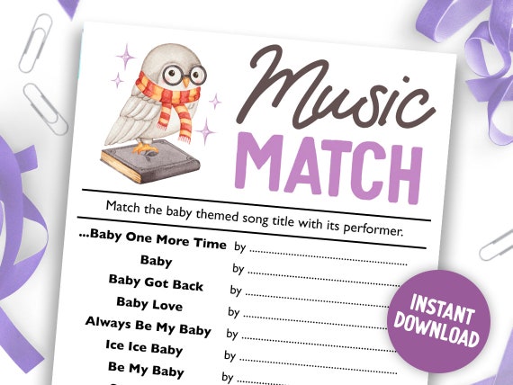 Music Match Printable Baby Shower Game Lyric Song Digital 