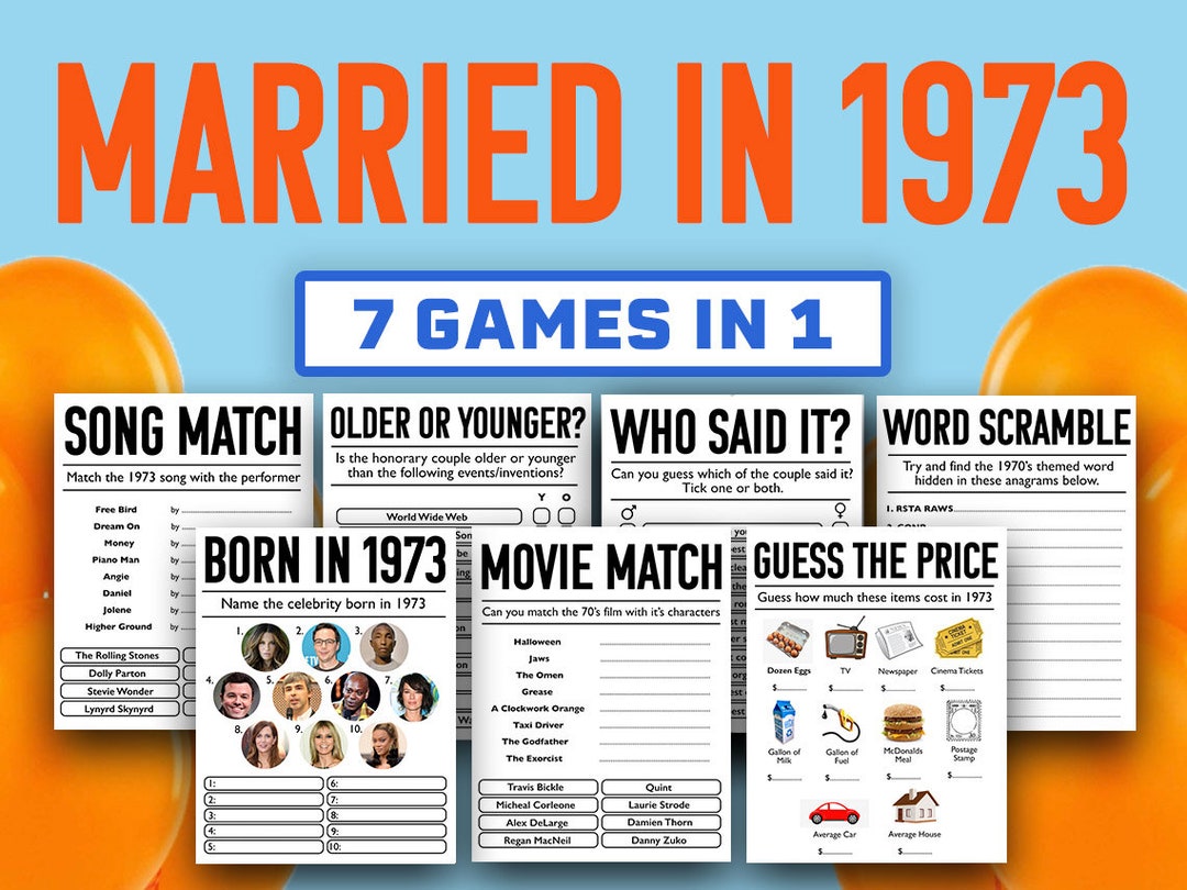 50th Anniversary Party Games Married in 1973 Games Bundle Printable ...