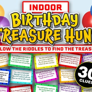 Jogo de caça ao tesouro interno para crianças || Pistas da caça ao tesouro || Caça ao tesouro para impressão, caça ao tesouro de aniversário para adolescentes || Por Dentro do Tesouro