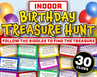 Indoor Treasure Hunt Game for Kids || Treasure Hunt Clues || Printable Scavenger Hunt Birthday Treasure Hunt for Teens || Inside Tresure
