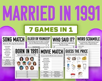 32 Jahre Jubiläumsparty Spiele || Verheiratet im Jahr 1991 Spiele Bundle || Druckbare Spiele || 32 Jahre Jubiläum Spiele || 1991 Quizspiel || 1991 Quiz