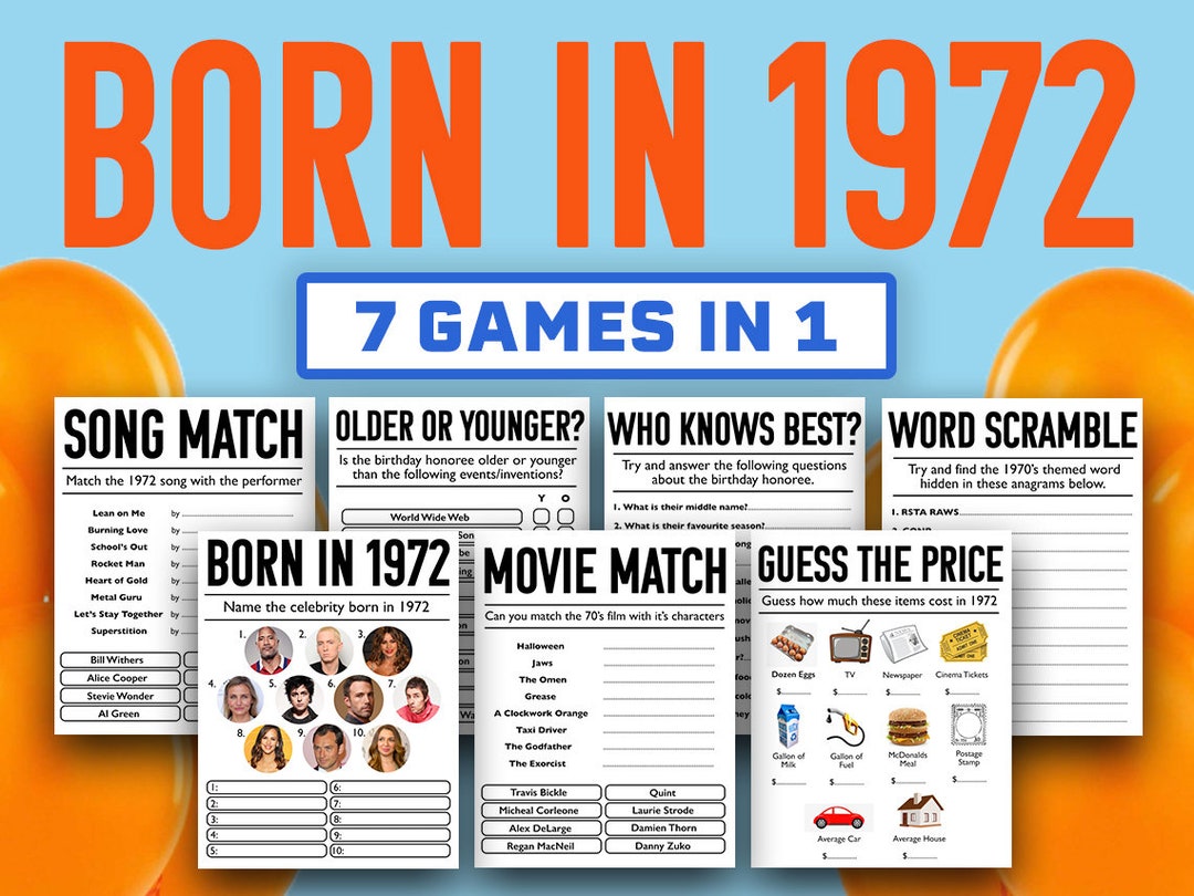 51st Birthday Party Games Born in 1972 Games Bundle Printable Games ...