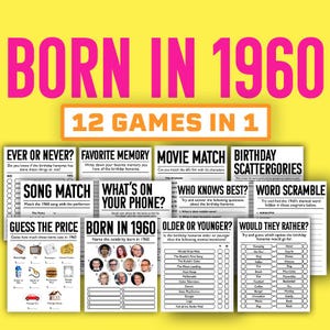 65th Birthday Party Games || Born In 1960 Games Bundle || Printable Games || 65th Birthday Games || 1960 Trivia Game || 1960 Quiz