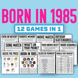 40th Birthday Party Games || Born In 1985 Games Bundle || Printable Games || 40th Birthday Games || 1985 Trivia Game || 1985 Quiz