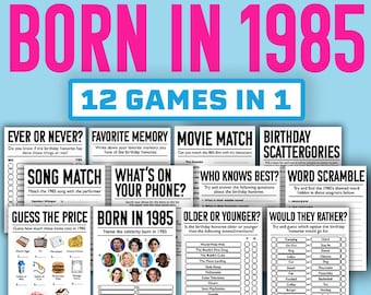 40th Birthday Party Games || Born In 1985 Games Bundle || Printable Games || 40th Birthday Games || 1985 Trivia Game || 1985 Quiz