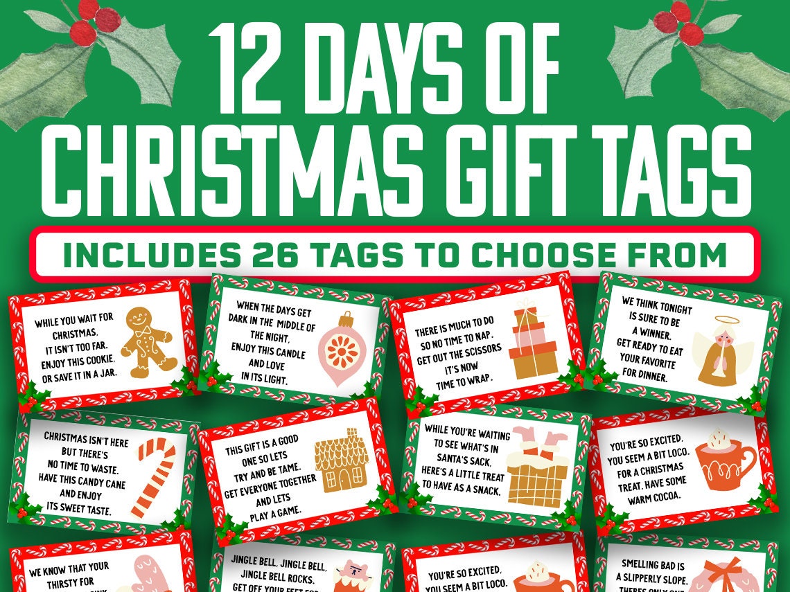 12 Days Of Christmas Gift Tags Printable 12 Days Of Etsy 12 Days Of Christmas Gift Tags Printable 12 Days Of Etsy