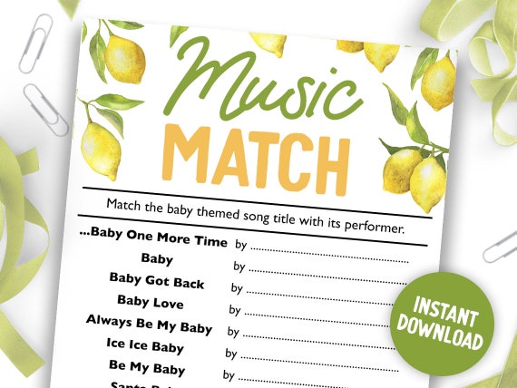 Music Match Printable Baby Shower Game Lyric Song Digital 