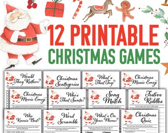 12 Christmas Games Printable Bundle  || Christmas Party Games for Kids || Games for Christmas Games Bundle || Holiday Games Family Virtual