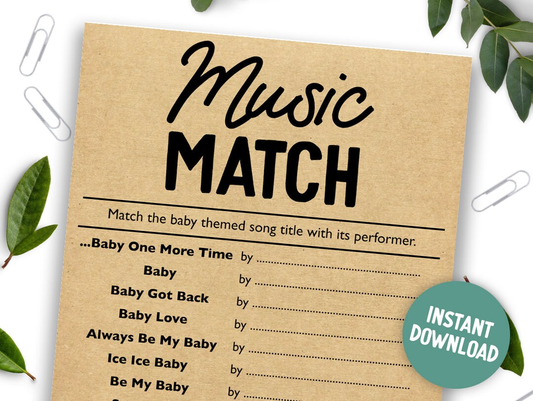 Music Match Printable Baby Shower Game Lyric Song Digital Baby Shower Games Download Minimalist ...