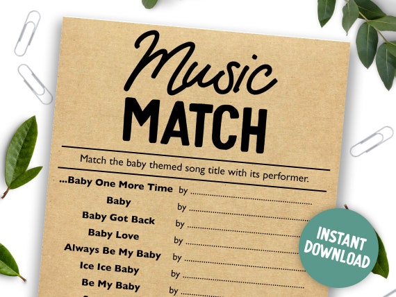 Music Match Printable Baby Shower Game Lyric Song Digital 