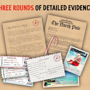 Pu&ograve; includere: Una collezione di prove che suggeriscono che Babbo Natale &egrave; reale, tra cui una lettera scritta a mano, carte d'imbarco, una cartolina e una foto di Babbo Natale alle Bahamas. La lettera &egrave; indirizzata a "Mia carissima Milly" e le carte d'imbarco sono per voli per il Polo Nord. La cartolina dice "Cari tutti, Spero che tutto vada bene a casa. Ricordatevi di essere forti e ordinati! Buon Natale dal Polo Nord Amore, Babbo Natale". La foto mostra Babbo Natale seduto a bordo piscina alle Bahamas.