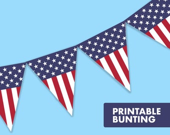 4th of July Printable Bunting || American Flag Bunting || Digital Download Party Decorations || Fourth of July Party || Patriotic Bunting