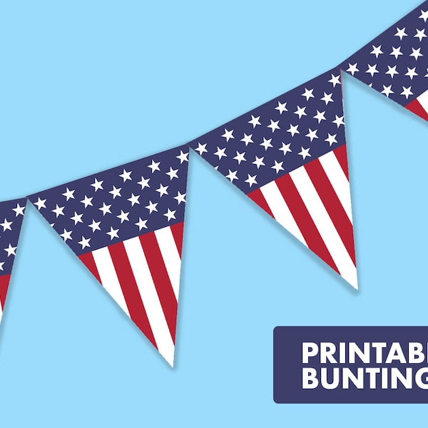 4 juillet Bunting imprimable || Drapeau américain Bunting || Décorations de partie de téléchargement numérique || 4 juillet Partie || Bunting patriotique