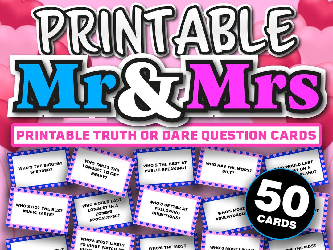 Mr and Mrs Question Cards Printable Mr and Mrs Game Cards Mr and Mrs