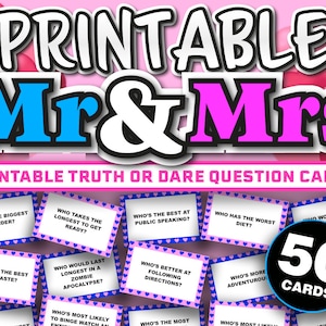 Cartes de questions de M. et Mme || Cartes de jeu imprimables Mr et Mrs || M. et Mme Pagaies || Jeux de couples || La soirée des couples de style de jeu des jeunes mariés