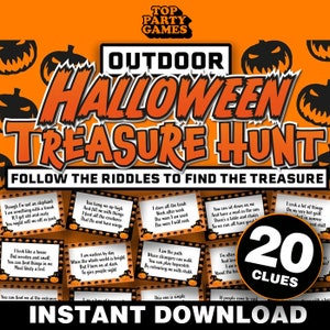 Jogo de caça ao tesouro de Halloween ao ar livre para crianças || Cartões de caça ao tesouro de Halloween || Caça ao tesouro de Halloween para impressão, caça ao tesouro ao ar livre