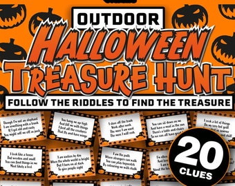 Outdoor Halloween Treasure Hunt Game for Kids || Halloween Treasure Hunt Cards || Printable Halloween Scavenger Hunt Outdoor Treasure Hunt