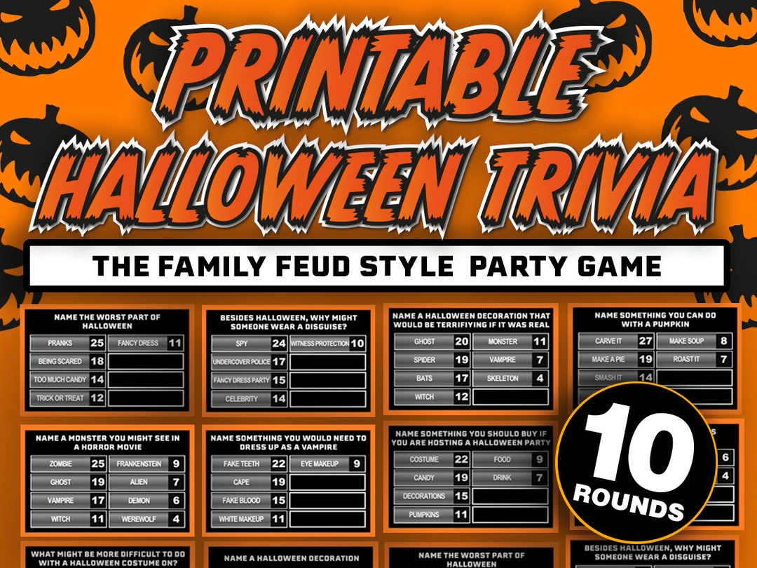 Halloween Friendly Feud Game Set - Family Party Game With Question Cards