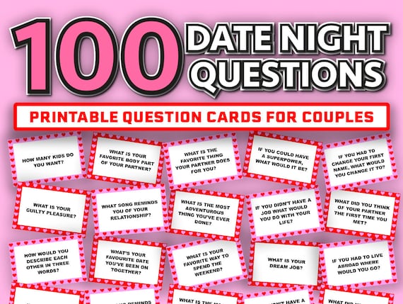 100 Date Night Questions || Printable Couples Game || Questions For Couples  || Date Night Game || Games for Couples || Valentines Day Games