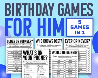 Birthday Games For Him || Printable Birthday Party Game Bundle For Men || Born In Downloadable Games || Games for Son and Husband