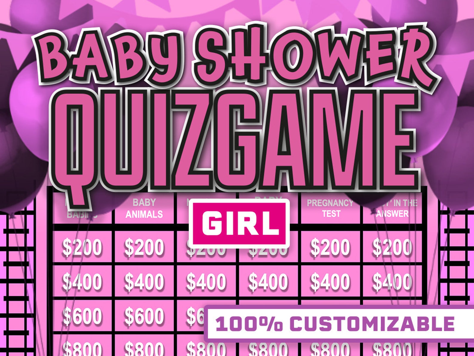 Girl Baby Shower Quizgame Virtual Baby Shower Games for Zoom Etsy UK