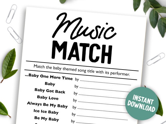 Music Match Printable Baby Shower Game || Lyric Song Digital Baby Shower  Games Download Minimalist | Boy Party Games || Minimalist Theme