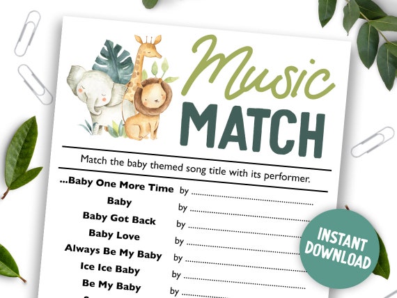 Music Match Printable Baby Shower Game Lyric Song Digital 