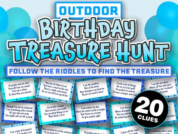 Boy Outdoor Treasure Hunt Game for Kids || Treasure Hunt Clues || Printable Scavenger Hunt Birthday Treasure Hunt for Teens  Outside Tresure