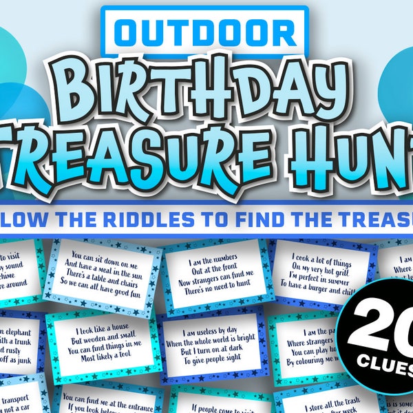 Boy Outdoor Treasure Hunt Game for Kids || Treasure Hunt Clues || Printable Scavenger Hunt Birthday Treasure Hunt for Teens  Outside Tresure