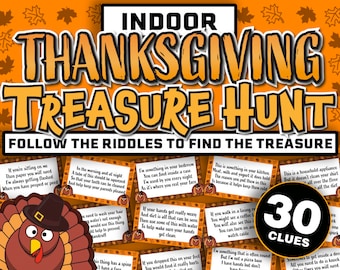 Indoor Thanksgiving Treasure Hunt Game for Kids || Thanksgiving Treasure Hunt Cards || Printable Thanksgiving Scavenger Hunt Inside