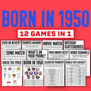 75th Birthday Party Games || Born In 1950 Games Bundle || Printable Games || 75th Birthday Games || 1950 Trivia Game || 1950 Quiz