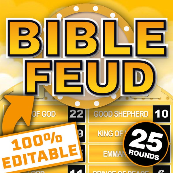 Bible Feud Family Powerpoint Game | Editable Christian Family Feud Quiz Game | Bible Games | Christian Games | Games for Church Group
