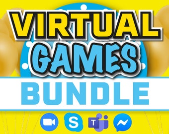May include: A blue and yellow graphic with the text "VIRTUAL GAMES BUNDLE" and icons for Zoom, Slack, Teams, and Messenger. The graphic is surrounded by gold balloons.