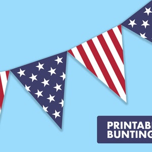 4th ofJuly Printable Bunting American Flag Bunting Digital Download Party Decorations 4th of July Party Patriotic Bunting zdjęcie 1