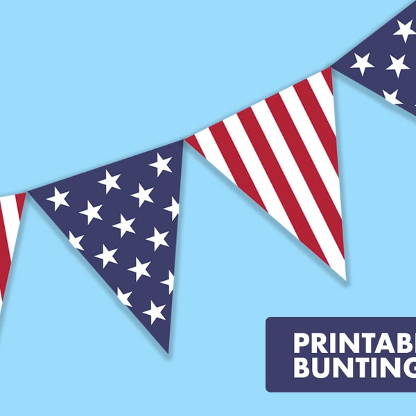 4ème deJuly Printable Bunting || Drapeau américain Bunting || Décorations de partie de téléchargement numérique || 4 juillet Partie || Bunting patriotique