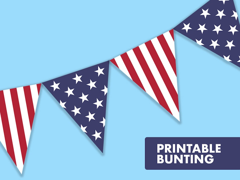 4th ofJuly Printable Bunting American Flag Bunting Digital Download Party Decorations 4th of July Party Patriotic Bunting zdjęcie 1