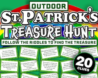 Outdoor St Patricks Day Treasure Hunt Game for Kids || St Patricks Treasure Hunt Cards || Printable St Patricks Day Scavenger Hunt Outdoor