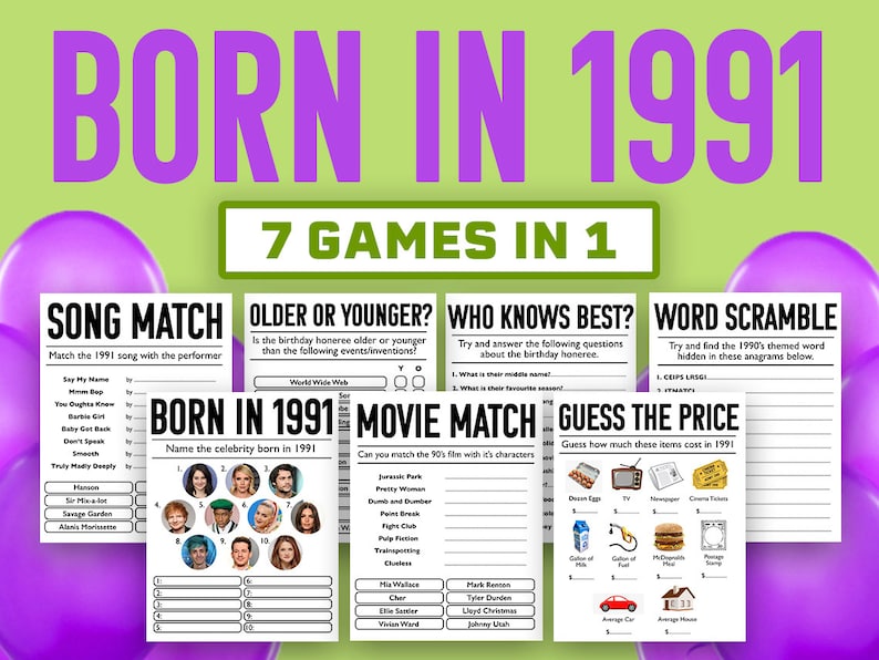 30th Birthday Party Games Born In 1991 Games Bundle image 0