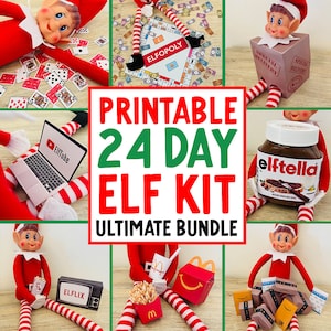 Kit de elfo imprimible de 24 días // Kit de accesorios de elfo descargable // Actividades de elfo navideño // Llegada de elfo // Kit de travesuras de elfo // Ideas de elfo