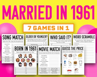 62 Jahre Jubiläumsparty Spiele || Verheiratet 1961 Spiele Bundle || Druckbare Spiele || 62 Jahre Jubiläum Spiele || 1961 Quizspiel || 1961 Quiz