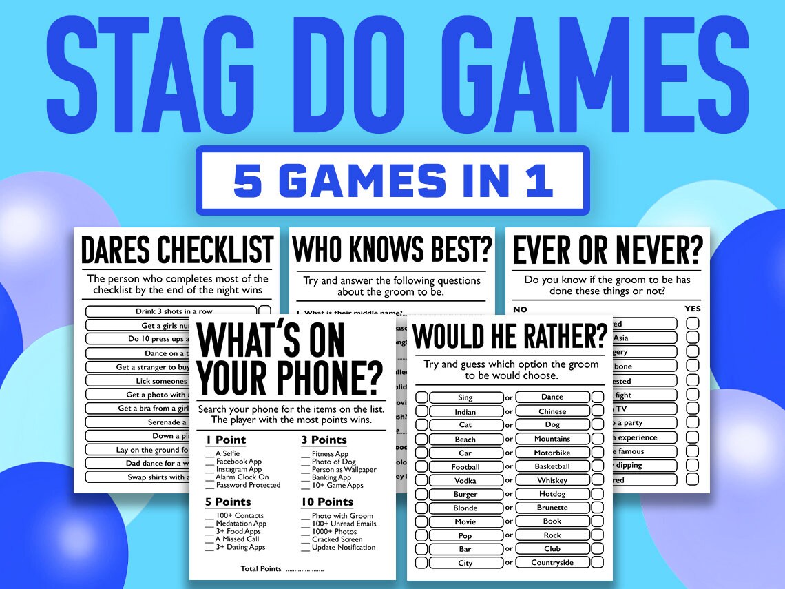 Stag Do Games Bundle Printable Games for Stag Do Party Etsy UK