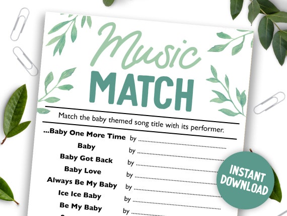 Music Match Printable Baby Shower Game Lyric Song Digital 