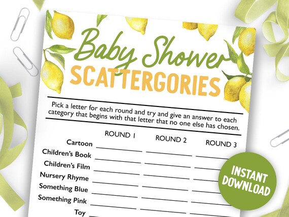 Baby Shower Scattergories Game Gender Neutral Shower Instant Download ...
