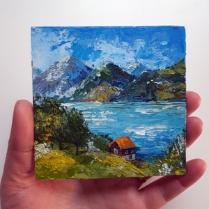 Small California Landscape Oil Painting: Lake House Original Art