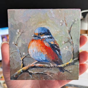 Pássaro pintura a óleo mini pintura pequena imagem pássaros mini pintura a óleo pássaro semi abstrato decoração da parede pintura a óleo de pequeno pássaro bonito
