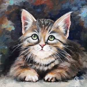 Animaux, peinture murale, décoration de chat, oeuvre d'art originale, portrait d'animal de compagnie, peinture à l'huile de chat, petite oeuvre d'art