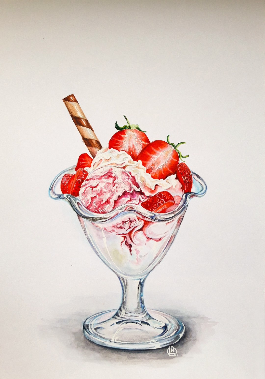 鉛筆画「Sweet strawberry ice cream」 B5大サイズ 鉛筆画「Sweet