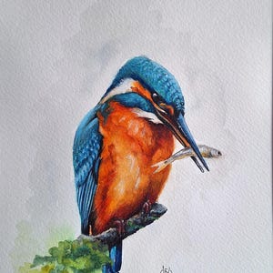 Martin pescatore Acquerello Dipinto Uccello Arte da Parete Stampa Artistica della Fauna Selvatica Regalo per gli Amanti della Natura